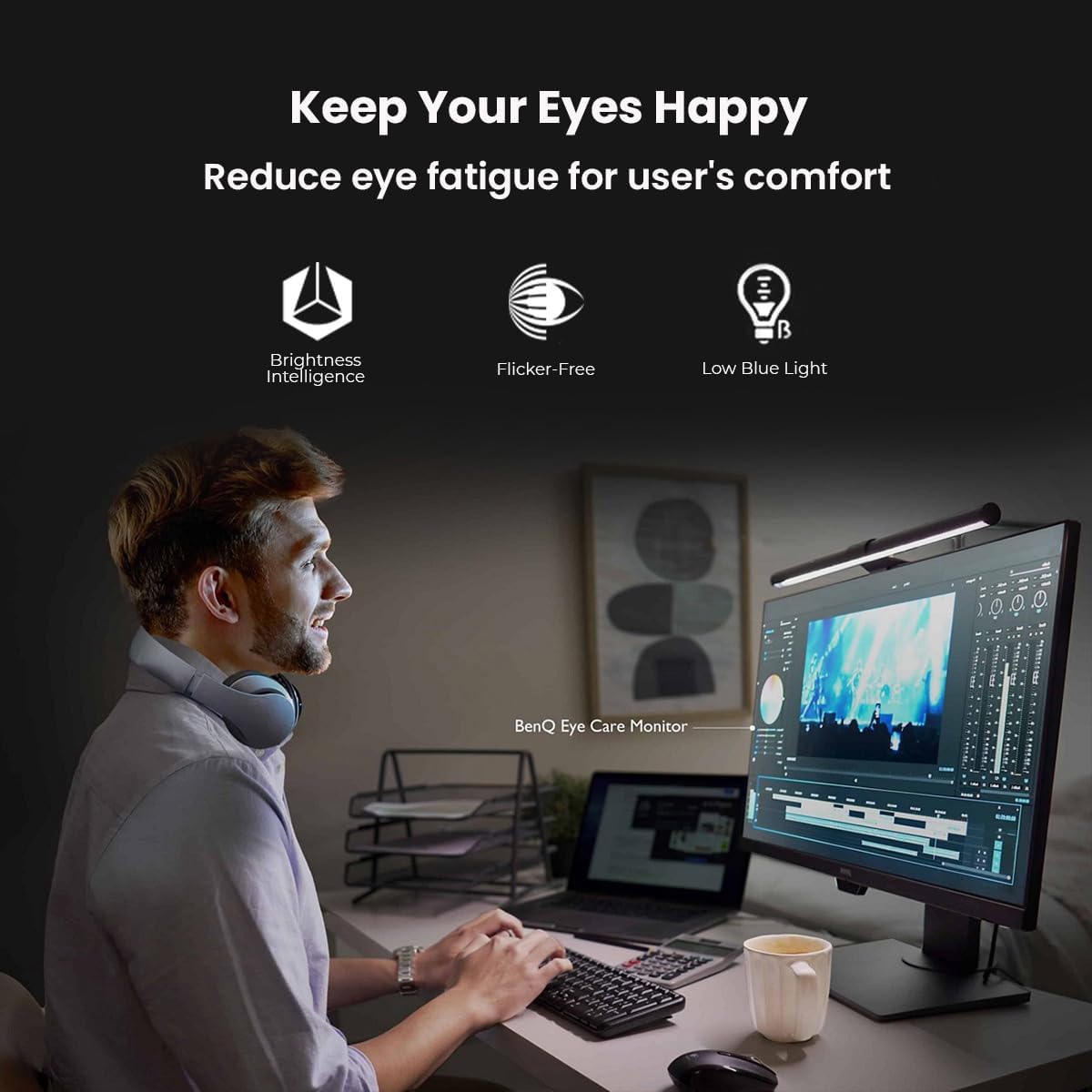 BenQ GW2480 Computer Monitor 24' FHD 1920x1080p | IPS | Eye-Care Tech | Low Blue Light | Anti-Glare | Adaptive Brightness | Tilt Screen | Built-in Speakers | DisplayPort | HDMI | VGA,Black