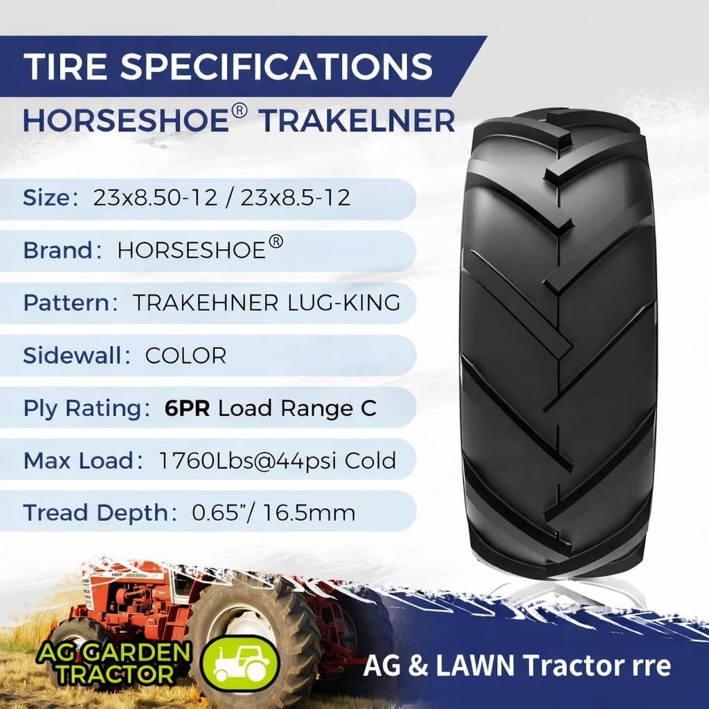 HORSESHOE TRAKEHNER Super Lug-King 2 New Ditch Witch Trencher AG Farm Lawn Tractor Tires Color-Sidewall Heavy Duty (23x8.50-12 6Ply)