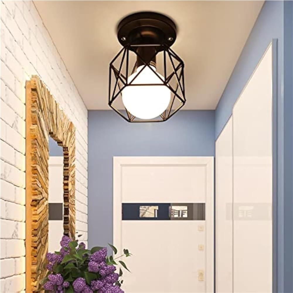 Modern Black Wrought Iron E27 Ceiling Light Fixture Indoor Ceiling Lamp for Kitchen Living Room Bedroom Study Balcony Restaurant Cafe