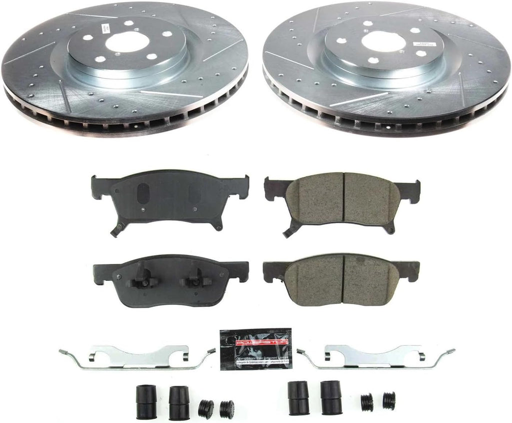 PowerStop Front Brake Kit for Subaru Ascent 2019-24 - Drilled and Slotted Disc Rotors with Carbon-Fiber Ceramic Brake Pads Replacement, K8479