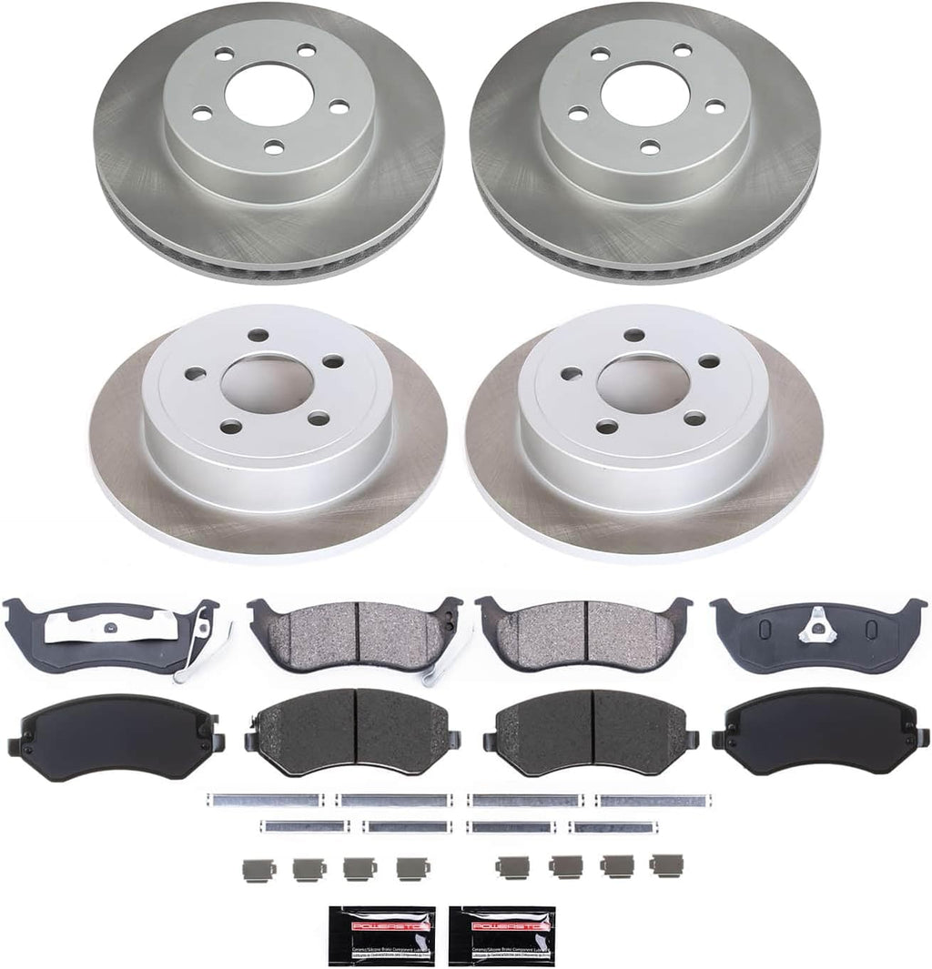 PowerStop Front and Rear Brake Kit for Jeep Liberty 2003-07 - Ceramic Brake Pads + Semi Coated Rotors Replacement, SC2162