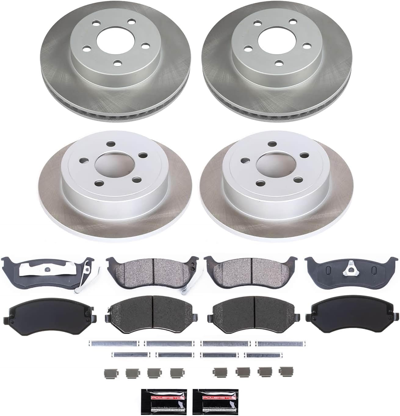 PowerStop Front and Rear Brake Kit for Jeep Liberty 2003-07 - Ceramic Brake Pads + Semi Coated Rotors Replacement, SC2162