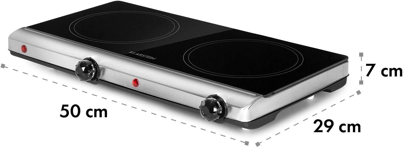 Klarstein 2 x 2400 W built-in ceramic hob, 2-burner hob, ceramic hob, ceramic hob, ceramic hob, stainless steel electric hob