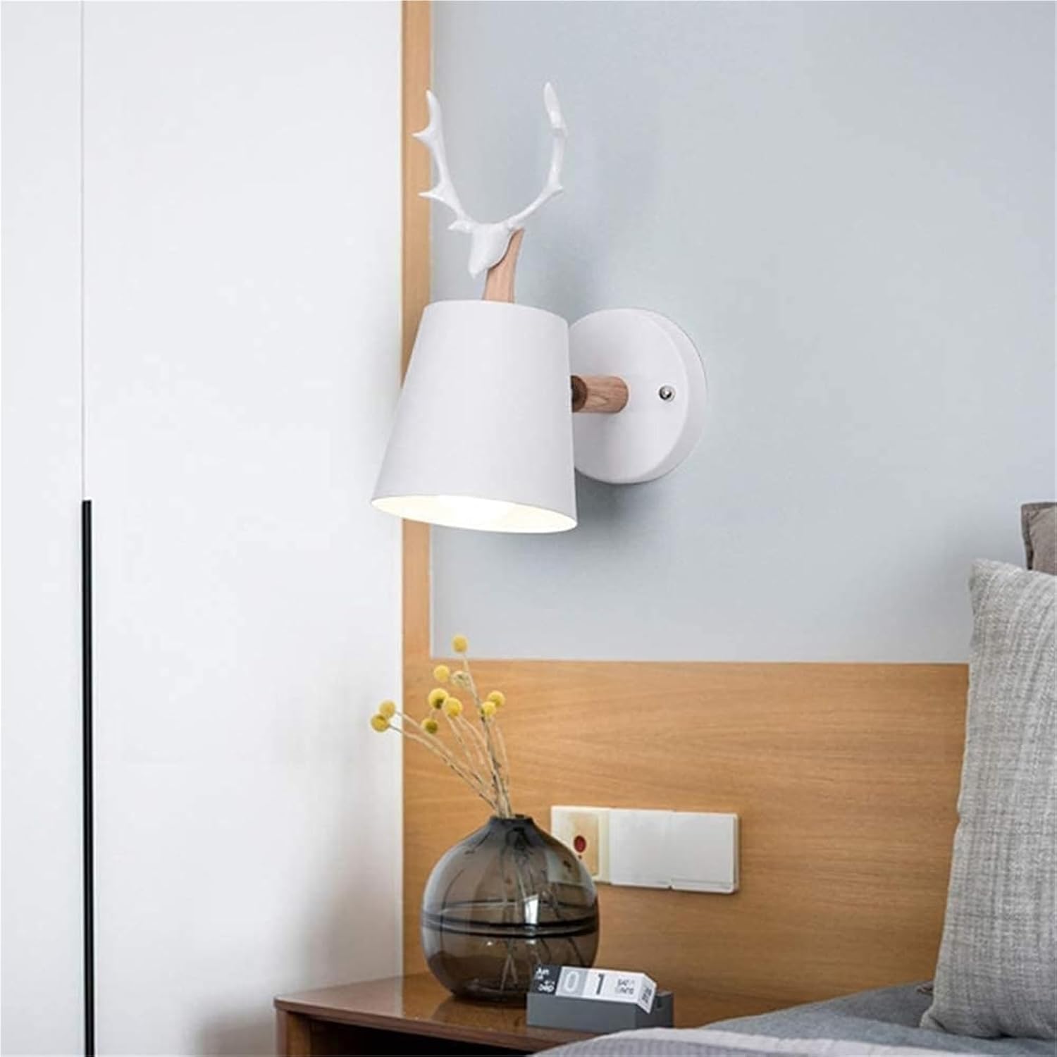 Wall Light Modern Wall Lamp Black Wrought Iron Shade Simple Wall Mount Light Indoor Sconces Home Decor Lamp Chandelier Light Fixture(White)