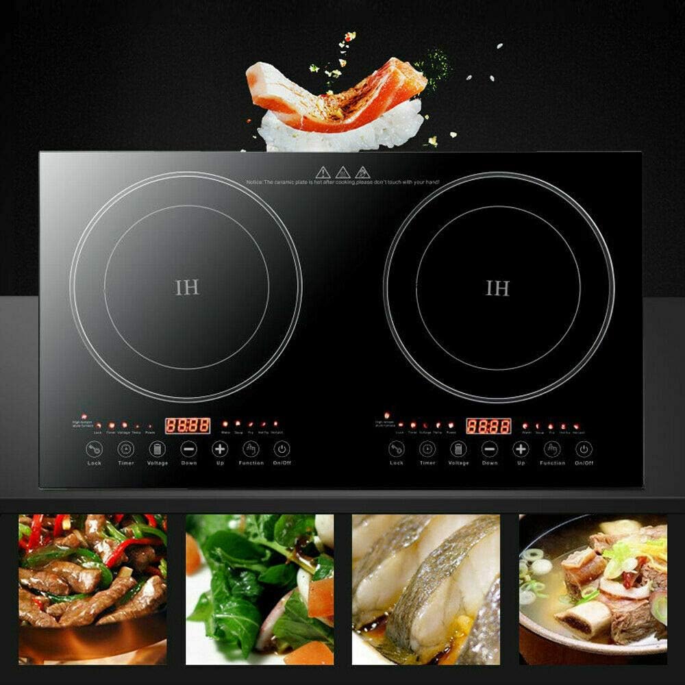 DYRABREST Electric Double Induction Cooktop,110V LCD Display Induction Hot Plate with 8 Levels Firepower and Multiple Cooking Modes,Far Infrared Heating Countertop Burners for Home (type 2)