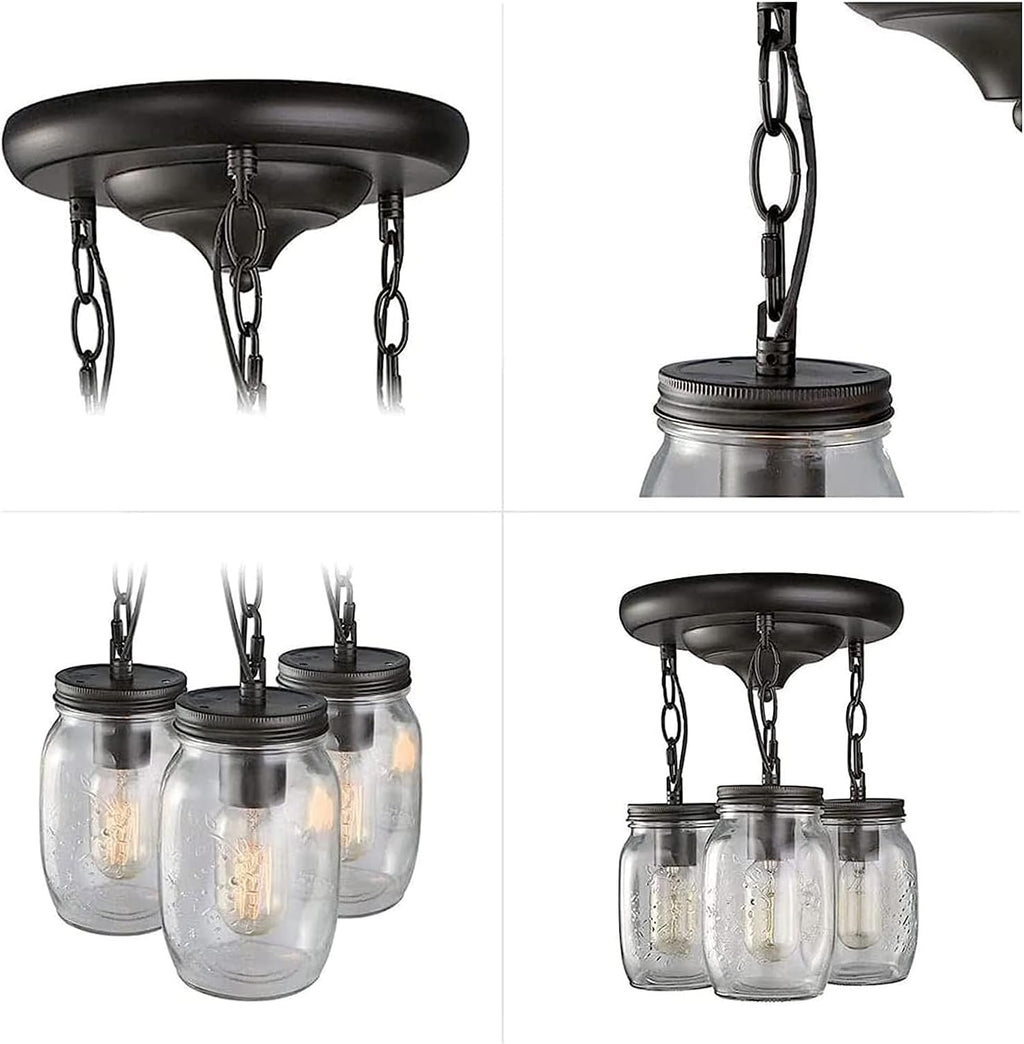 Modern Ceiling Light Industrial Glass Hanging Black Wrought Iron Pendent Lamp 3 Head Chandelier Compatible with Dining Room, Kitchen Island, Fixtures,Chandelier