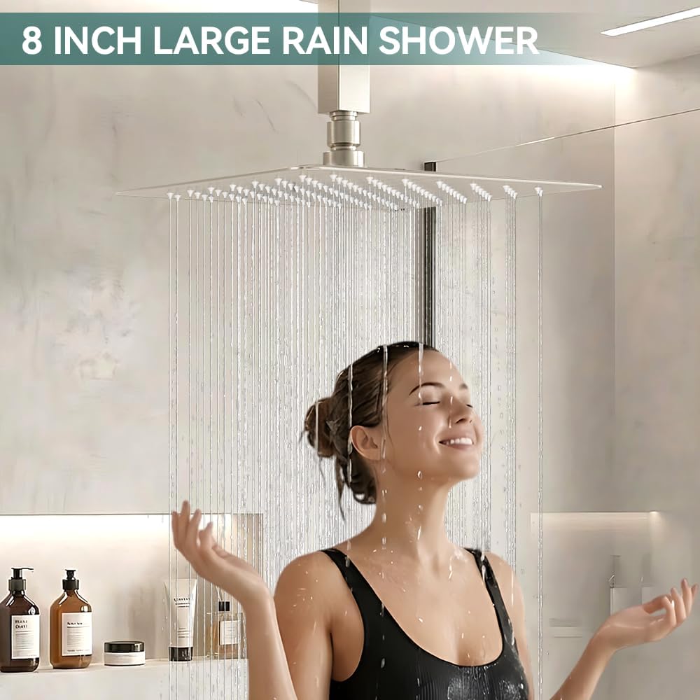 Shower System Shower Faucet Set, STARBATH 8' Ceiling Mount Rain Shower Head and Handheld Spray for Two Person, Rainfall Shower System with Diverter Valve and Trim Kit Complete,Brushed Nickel