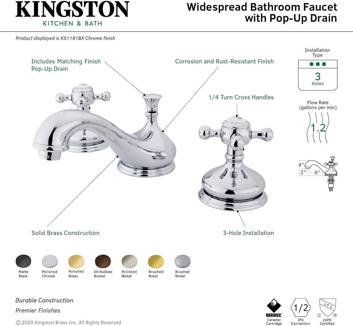 Kingston Brass KS1160BX 8 in. Widespread Bathroom Faucet, Matte Black