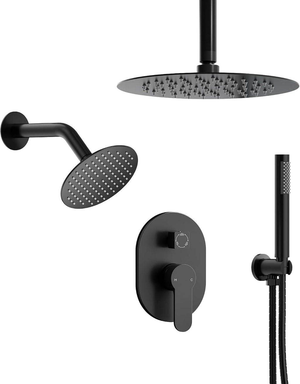 Ceiling Mount 10' High-Pressure Rainfall Shower Faucet, Dual Rainfall Shower Head System with Valve (Matte Black)