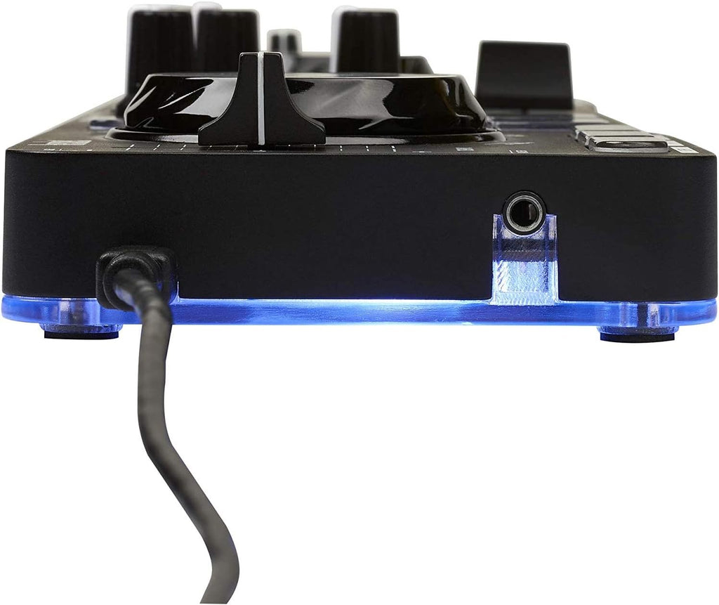Hercules DJ Starter Kit with DJ Control Starlight, DJMonitor 32, HDP DJ M40.1 Headphones, & Serato DJ Lite + On-Stage Computer Laptop Audio Mixer, Lighting Controller, Midi Controller Stand