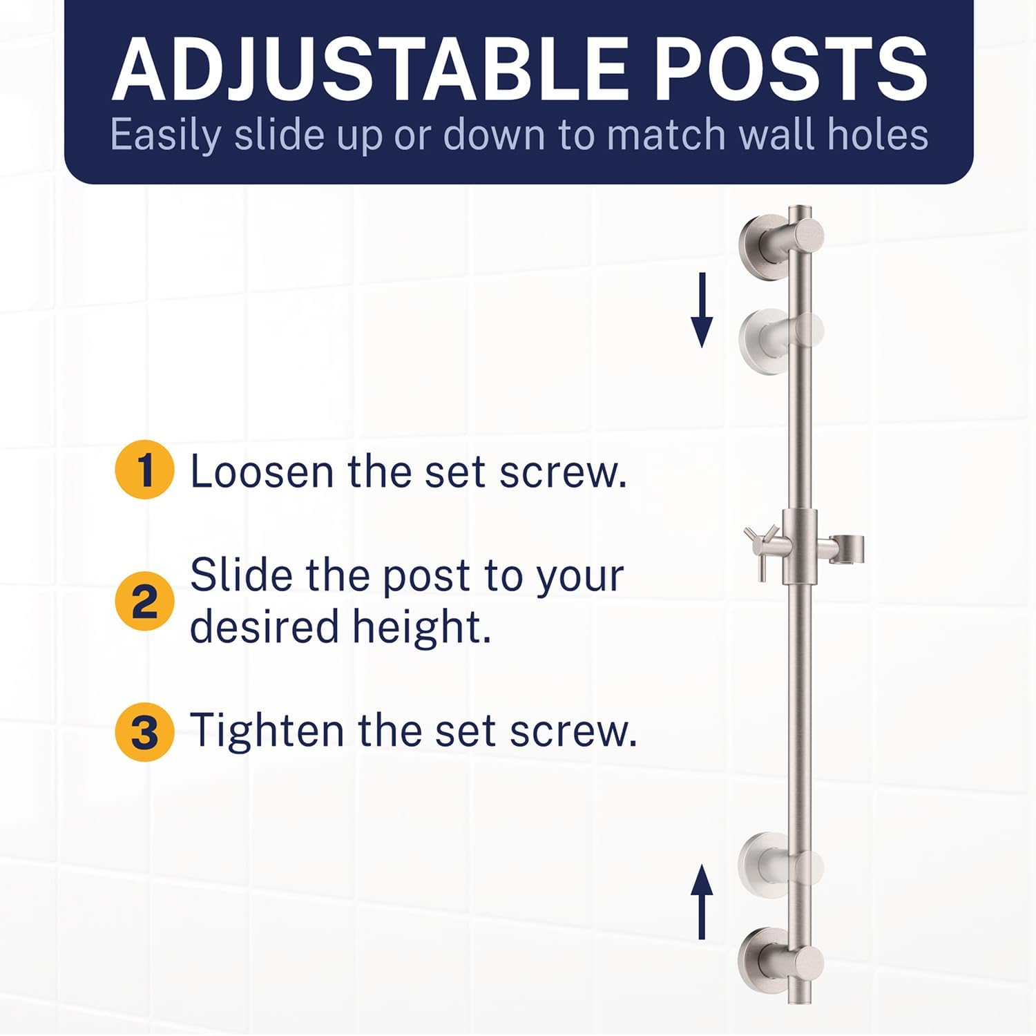 HammerHead Showers® SOLID METAL 27.5 Inch Shower Slide Bar Set and Handheld Shower Head with Hose — BRUSHED NICKEL — 1.75 GPM Low Flow Spray Wand — Easily Adjust Height & Angle of Handshower