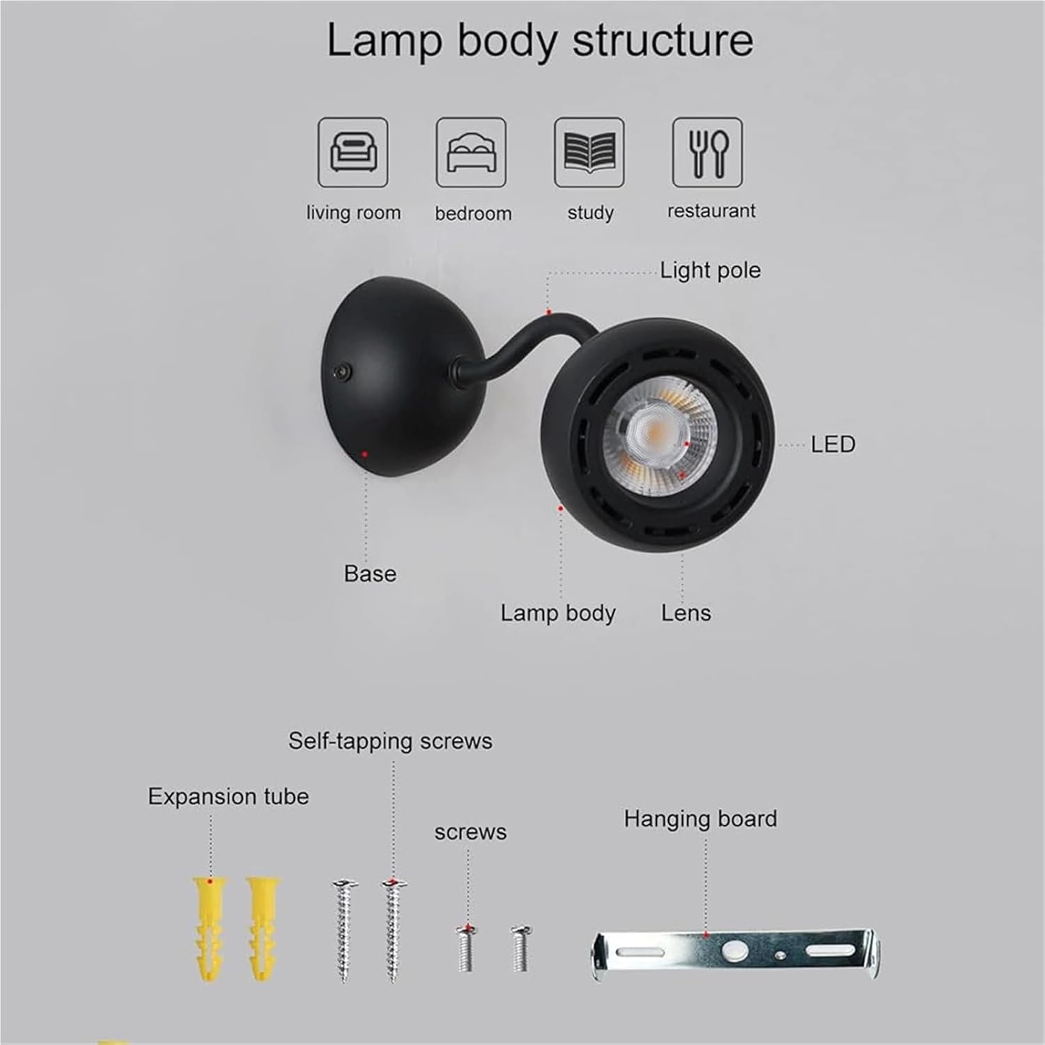 7W LED Dome Wall Lamp with Black Finish Wrought Iron Decorative Sconces Lamps 360°Adjustable Lighting Angle Modern and Simple Reading Lights for Hallway Bedroom