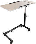 Recliner Table, Over the Bed Table with Wheels, Adjustable Width & Height, with Split Tilt Design & 4 Caster Wheels with Brakes (Beechwood Tabletop, Black Base)