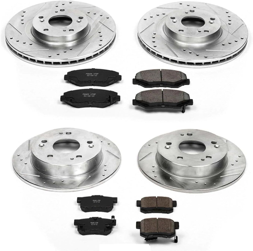 PowerStop Front and Rear Brake Kit for Acura ILX 2013-15 | Honda Civic 2012-15 - Drilled and Slotted Disc Rotors with Carbon-Fiber Ceramic Brake Pads Replacement, K6327