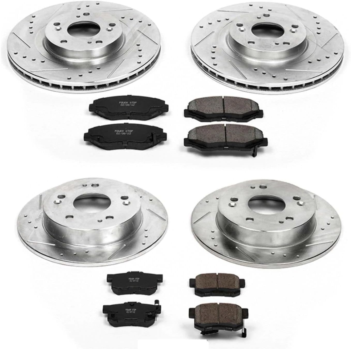 PowerStop Front and Rear Brake Kit for Acura ILX 2013-15 | Honda Civic 2012-15 - Drilled and Slotted Disc Rotors with Carbon-Fiber Ceramic Brake Pads Replacement, K6327