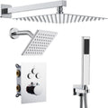 Thermostatic Dual Shower System with Wall Mount 12-Inch Rainfall Shower & 6-Inch Shower Head, Bathroom Shower Faucet Set with High Pressure Handheld Sprayer, Included Valve and Trim (Chrome)