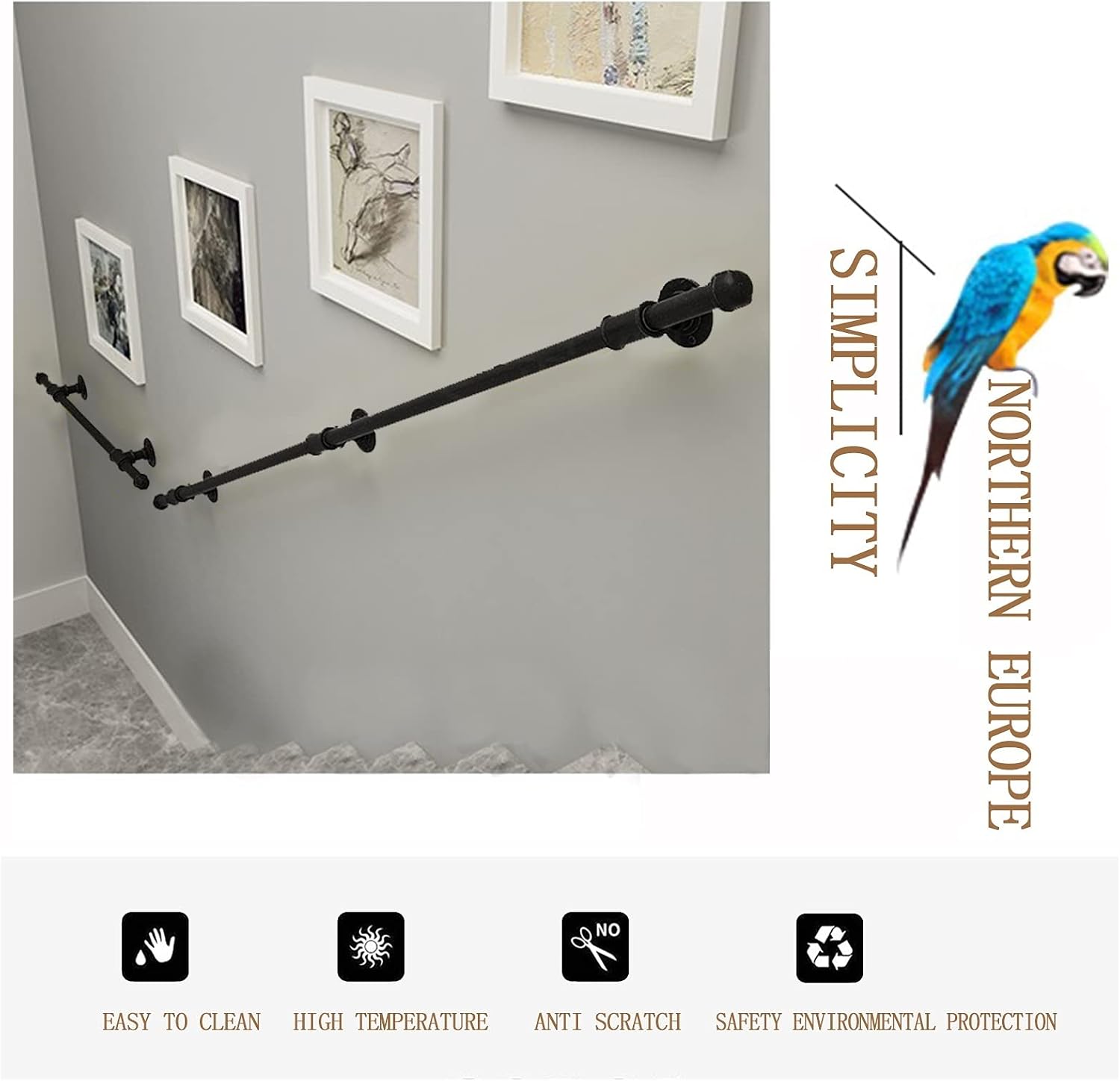 Outdoors Handrail Stairs Wrought Iron Stairs Banister Handrail Indoors Metal Hand Railing Bathroom Corridor Grab Bar Railing - Complete Kit/Black (Size : 10 FT)