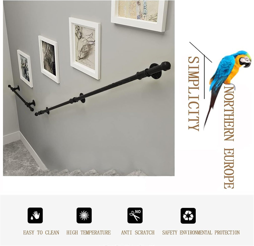Outdoors Handrail Stairs Wrought Iron Stairs Banister Handrail Indoors Metal Hand Railing Bathroom Corridor Grab Bar Railing - Complete Kit/Black (Size : 9 FT)