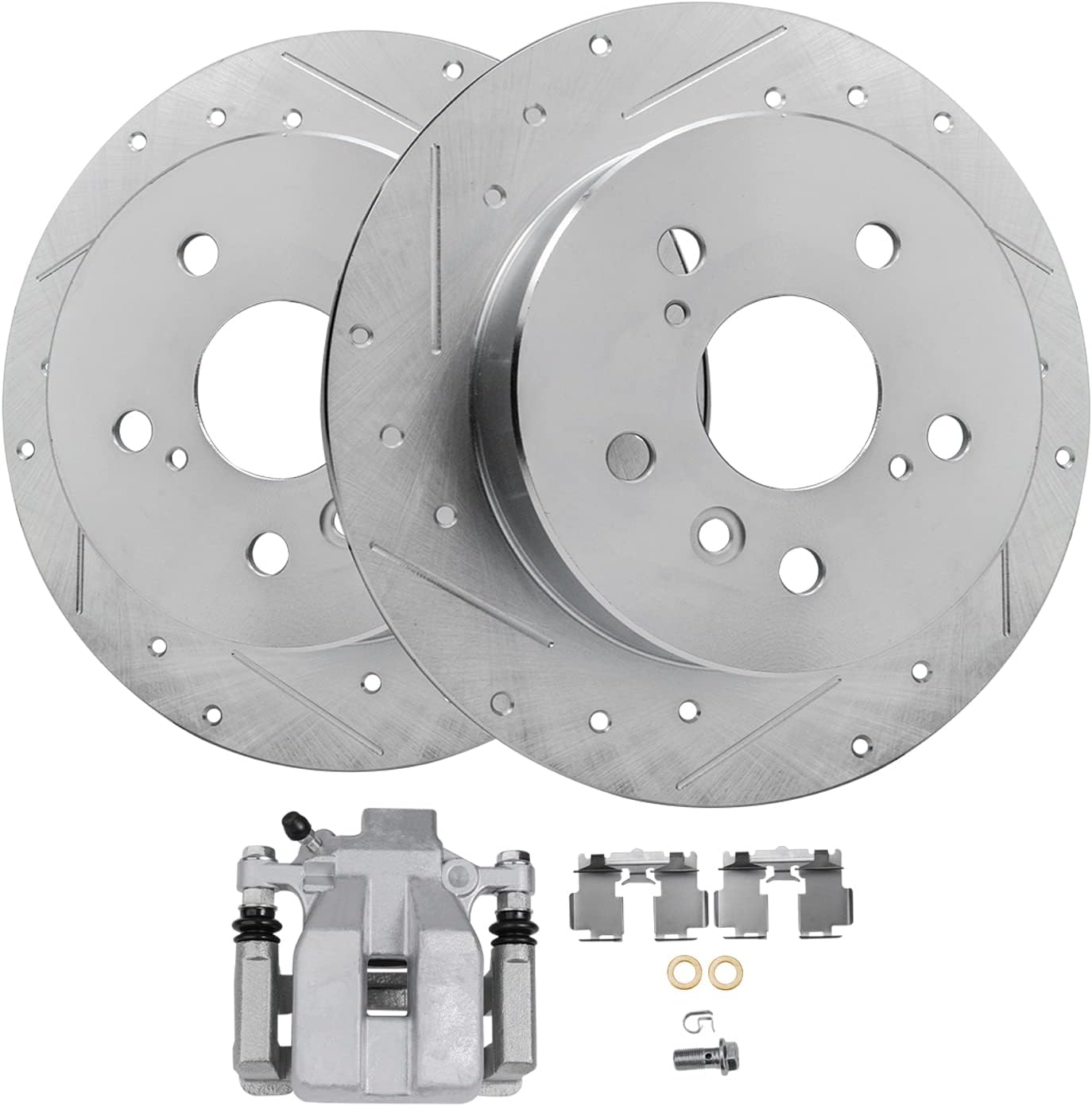 Detroit Axle - Rear Brake Kit for 2008-2011 Toyota Avalon 2007-2011 Camry 2007-2012 Lexus ES350, 2008 2009 2010, 2 Drilled & Slotted Brake Rotors + 1 Left Brake Caliper