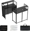 Portable DJ Table Stand, Tool-Free Setup Foldable 40' x 20' DJ Stand Booth w/ 2 Top Trays, Black & White Scrims, 4IN Adjustable Leveling Feet, 5 Cable Holes and Carry Bag, for Parties, Events, Studios