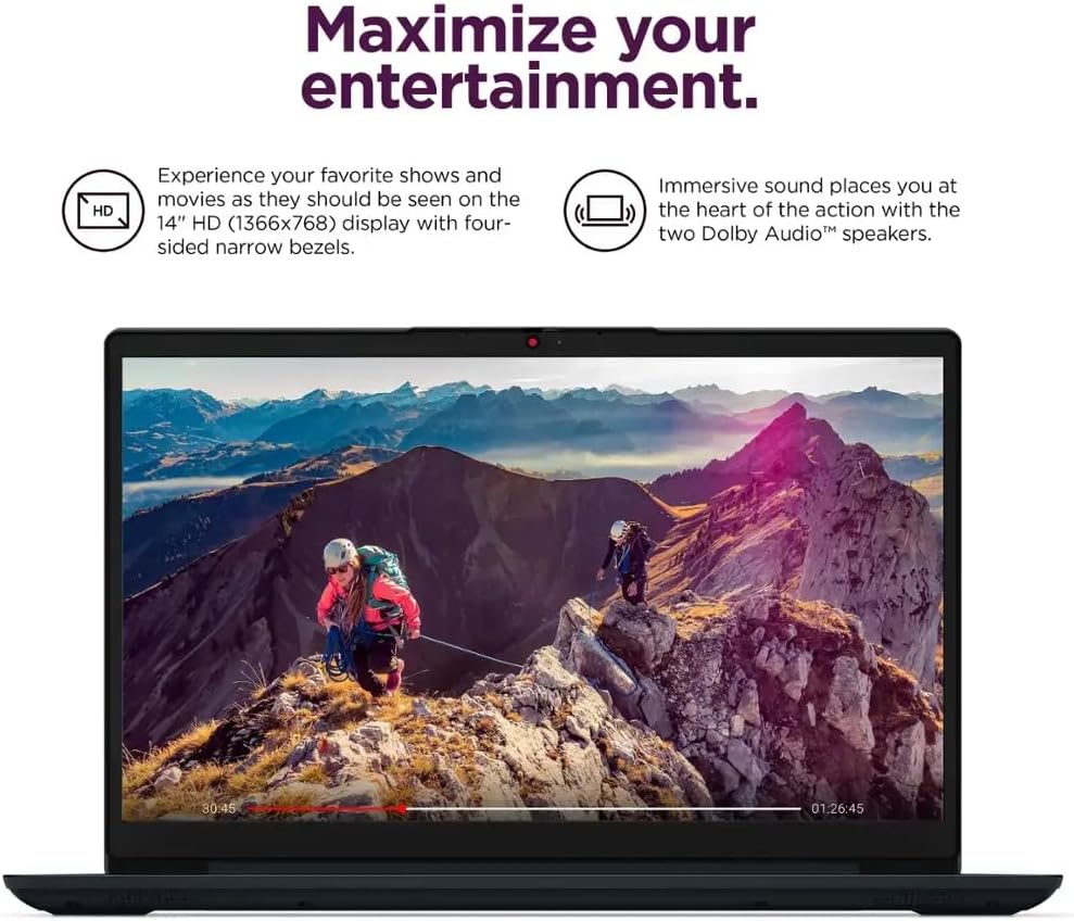 Lenovo IdeaPad 14' Laptop Computer, 4GB RAM 128GB eMMC, Intel Celeron N4020, 1-Year Microsoft Office 365, Windows 11 S, SageNova Earphones, Abyss Blue