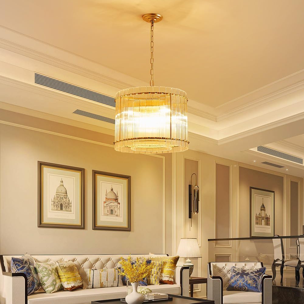 Saint Mossi 22045 Pendant Chandeliers, Mid-Modern Modern Design, Perfect for Living Space, 8 x E12 Sockets, D19'' x H14'', Adjustable Max Height 78', Glass Shade & Gold Finish Metal Frame