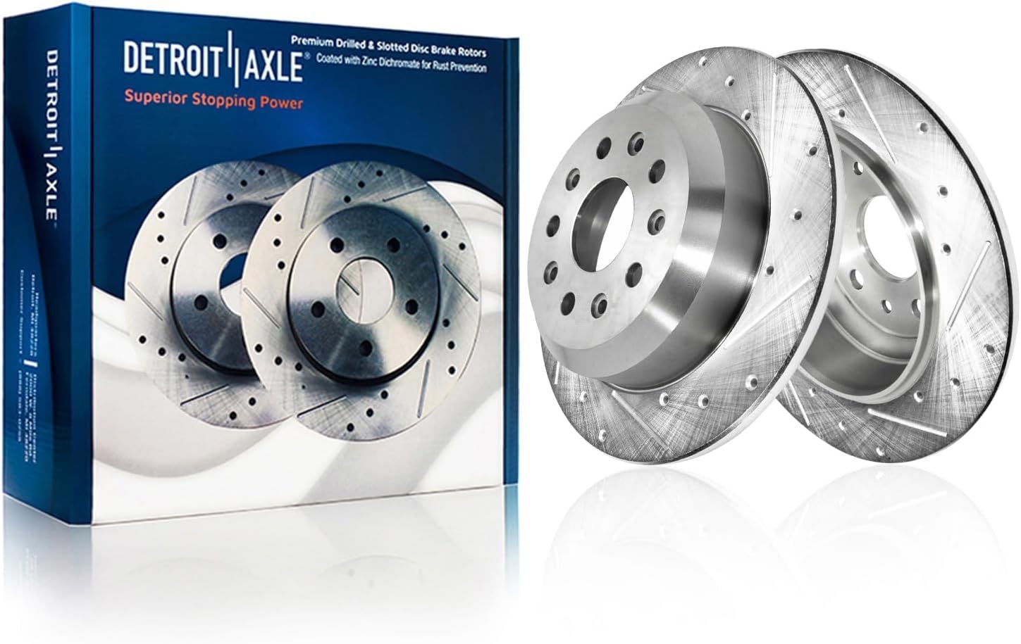 Detroit Axle - Rear Brake Kit for Jeep 2018-2023 Wrangler 13.46' inch Drilled and Slotted Disc Brake Rotors Ceramic Brakes Pads 2019 2020 2021 2022 Replacement