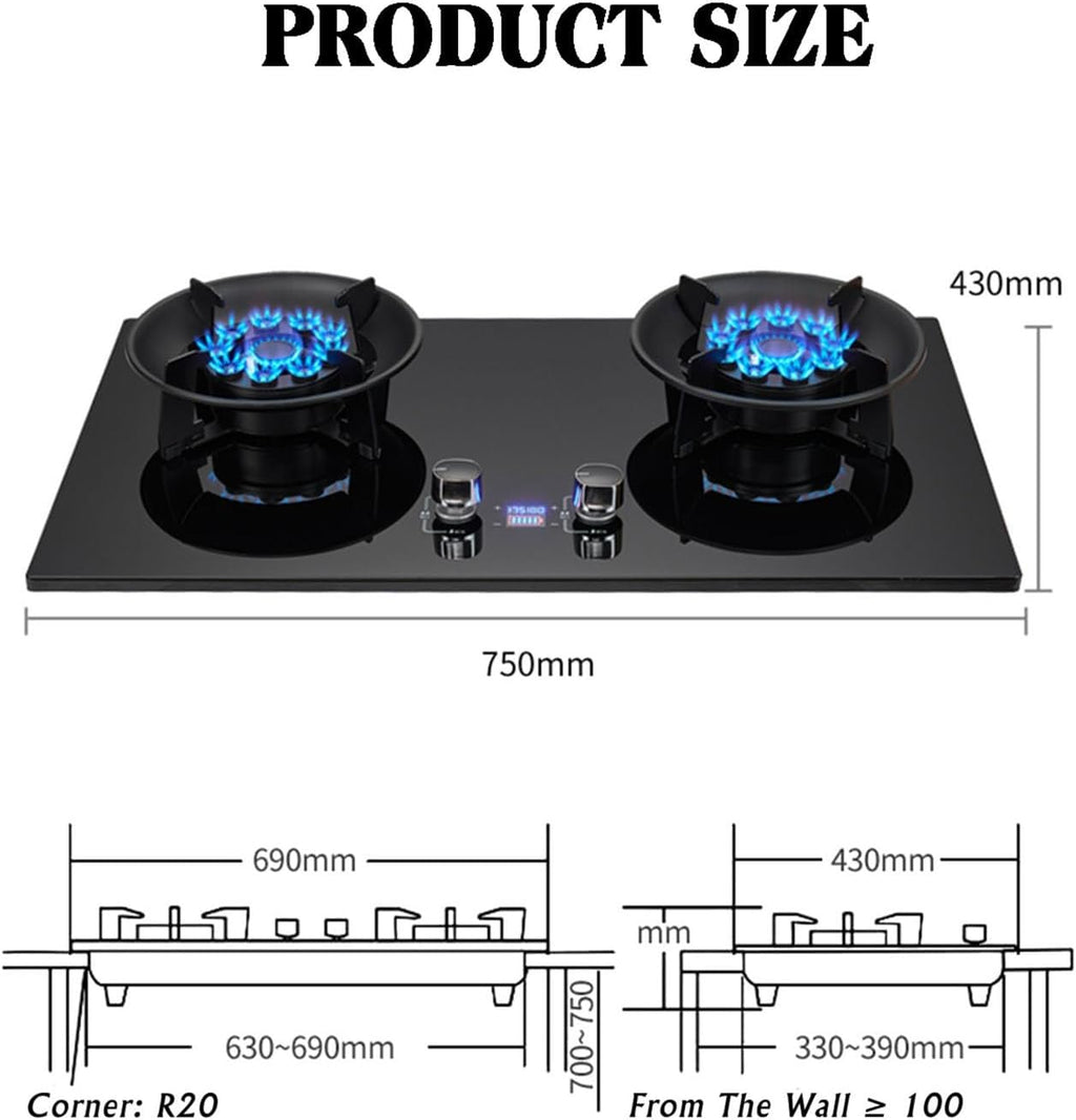 NIKKHO Gas Stove,NG/LPG Convertible,Tempered Glass 2 Burners Gas Stoves Cooktop with Thermocouple Protection Gas Cooktop,Suitable for Apartments,Indoor (Color : NG), 54768