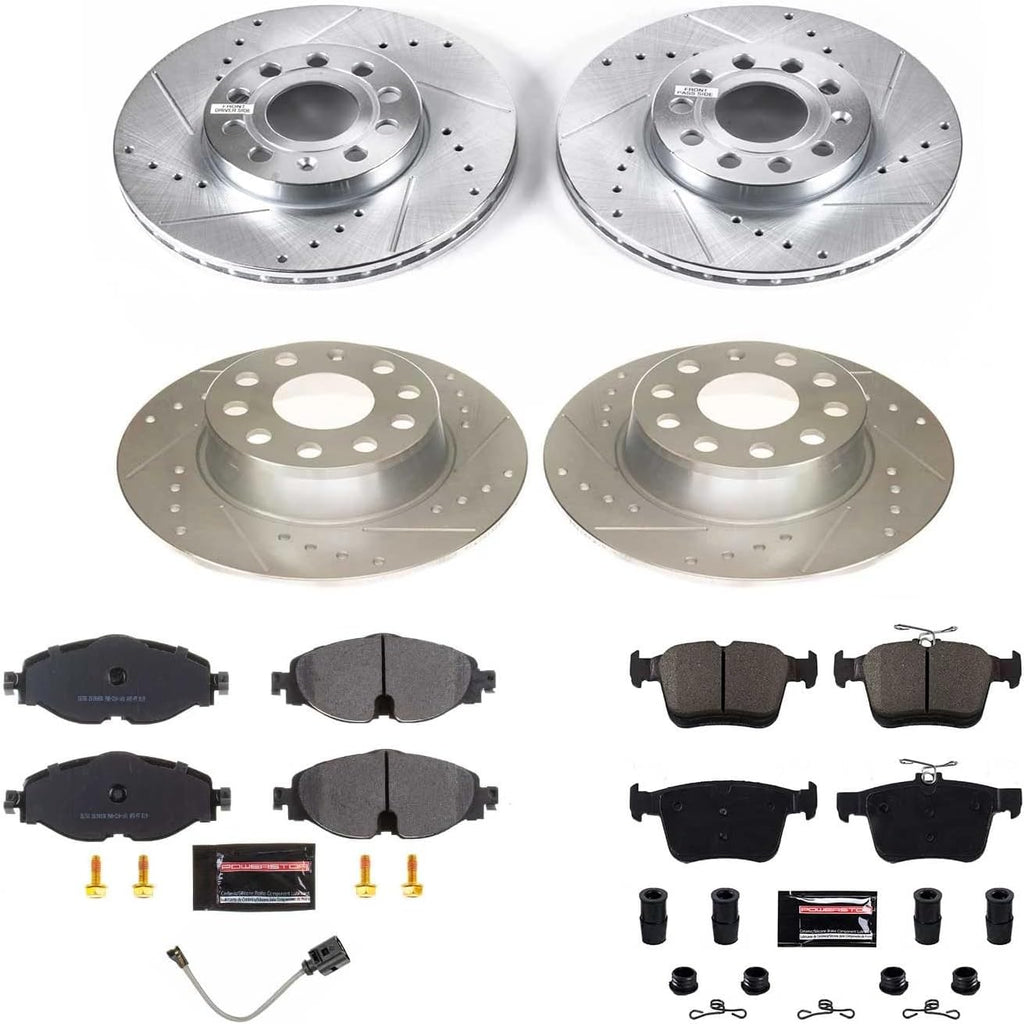 PowerStop Front and Rear Brake Kit for Volkswagen Jetta 2019-24 - Drilled and Slotted Disc Rotors with Carbon-Fiber Ceramic Brake Pads Replacement, K8365