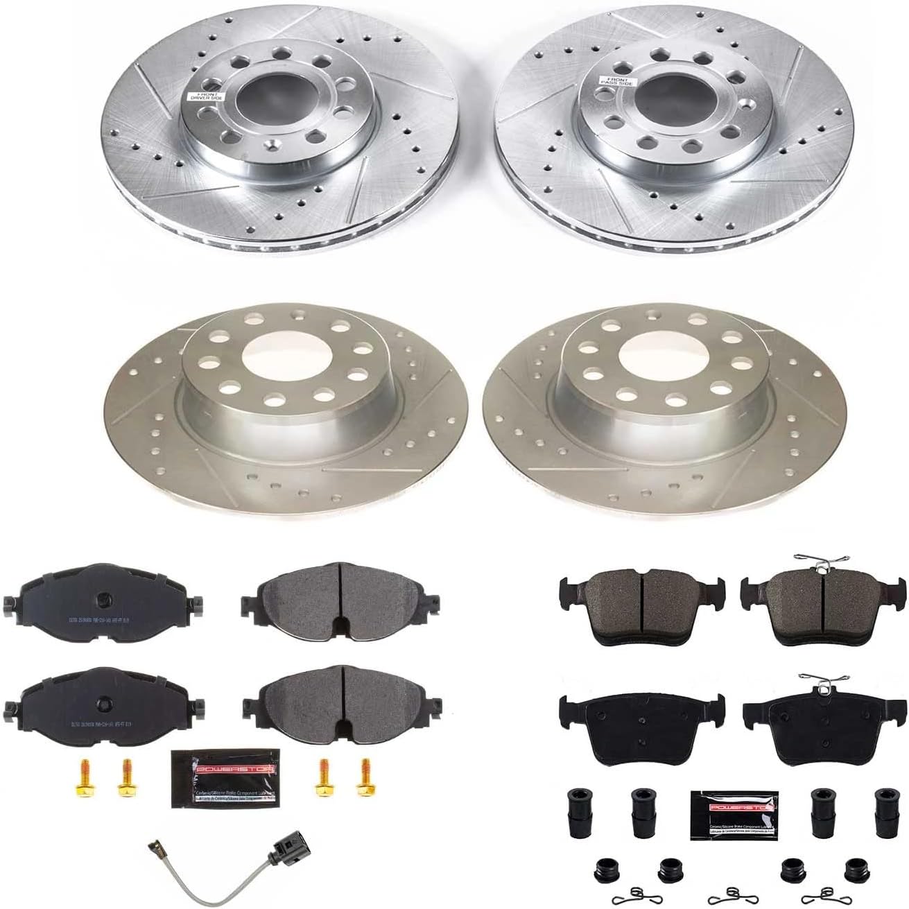 PowerStop Front and Rear Brake Kit for Volkswagen Jetta 2019-24 - Drilled and Slotted Disc Rotors with Carbon-Fiber Ceramic Brake Pads Replacement, K8365