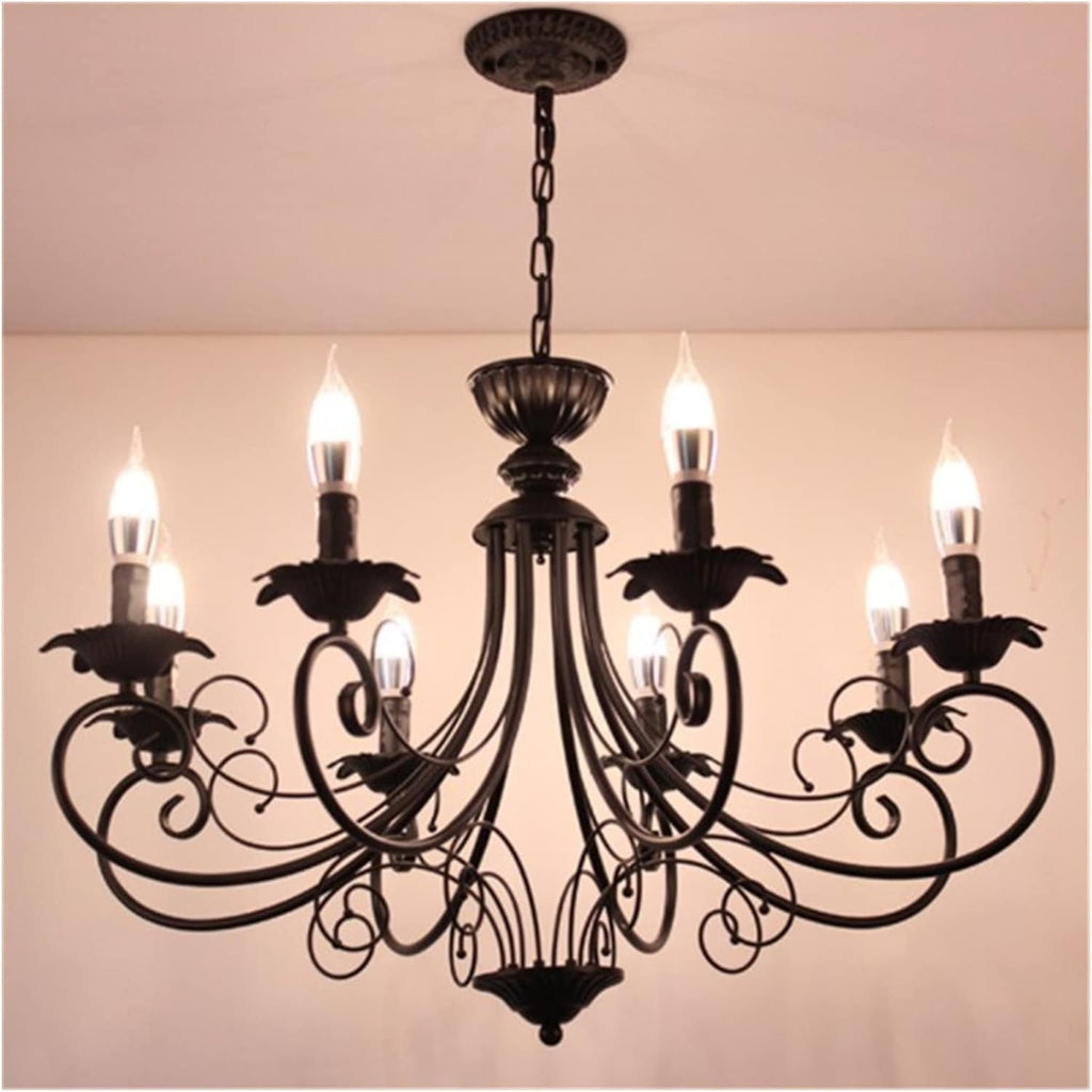 Modern LED Ceiling Light, Chandelier Classic Europe Wrought Iron Lighting Retro Lamp -Living Room Black Beige Metal V-intage Fixture,Chandelier