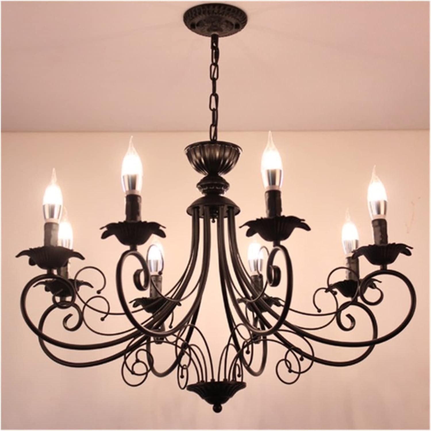 Modern LED Ceiling Light, Chandelier Classic Europe Wrought Iron Lighting Retro Lamp -Living Room Black Beige Metal V-intage Fixture,Chandelier
