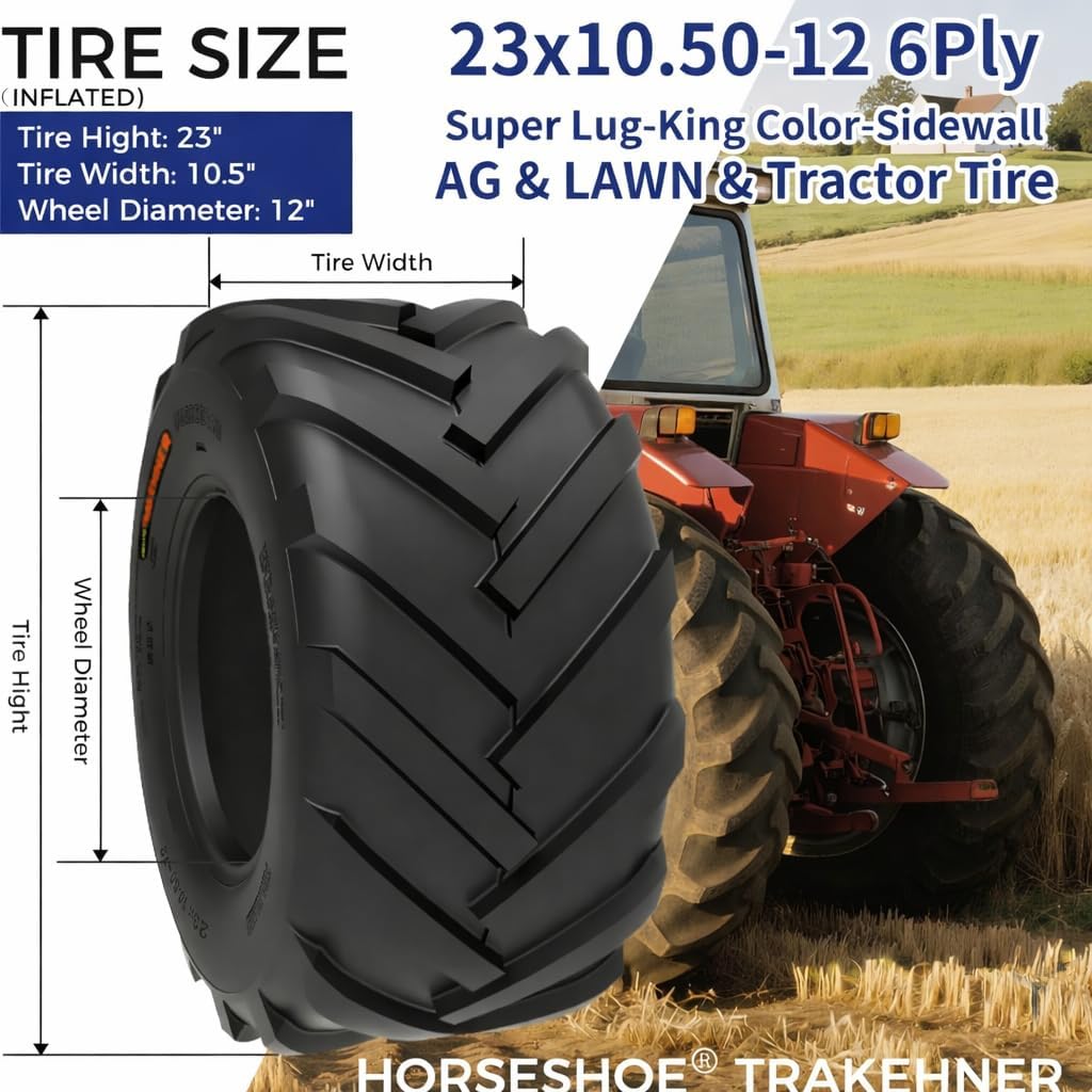 HORSESHOE TRAKEHNER Super Lug-King 2 New Ditch Witch Trencher AG Farm Lawn Tractor Tires Color-Sidewall Heavy Duty (23x10.50-12 6Ply)