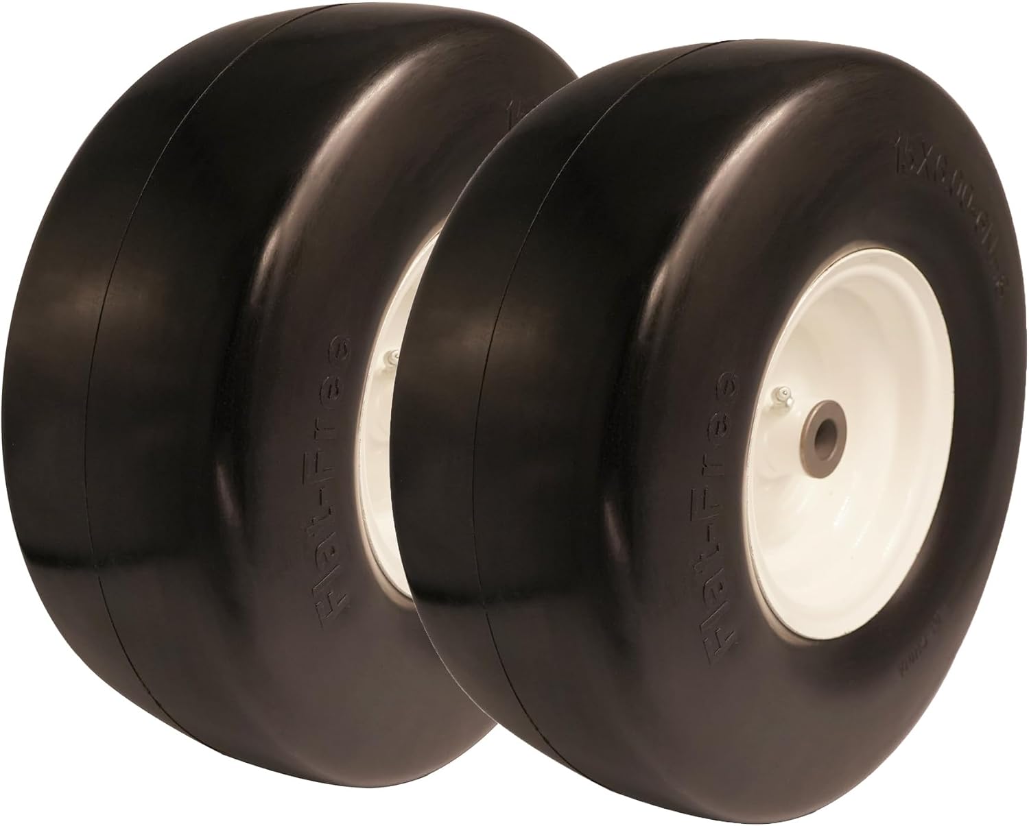 15x6.00-6 Flat Free Tire with 3/4' 5/8' & 1/2' Bushing for Zero Turn Lawn Mower, 3.0'-6.9'Center Hub Flat Free Lawnmower Tire and Wheel Assembly, Universal Fit 15 inch Solid Wheel for Garden Tractor