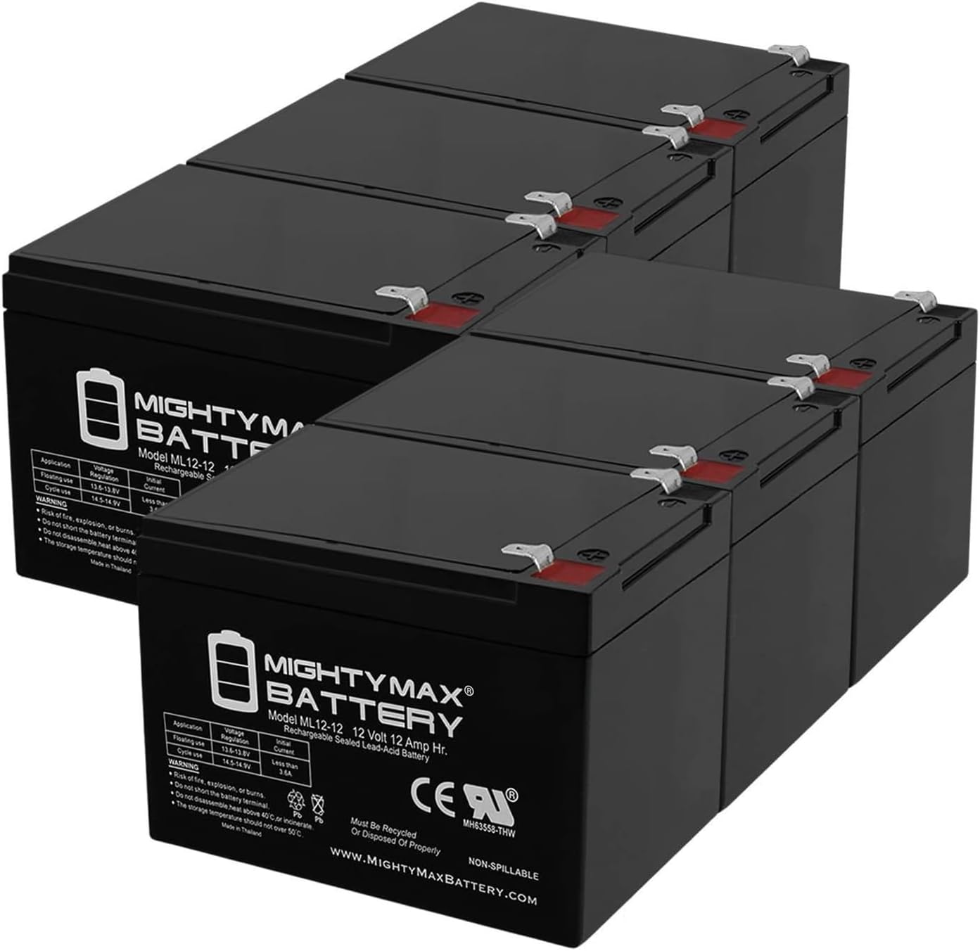Mighty Max Battery ML12-12 - 12V 12AH F2 SLA AGM DEEP-CYCLE RECHARGEABLE BATTERY - 6 Pack