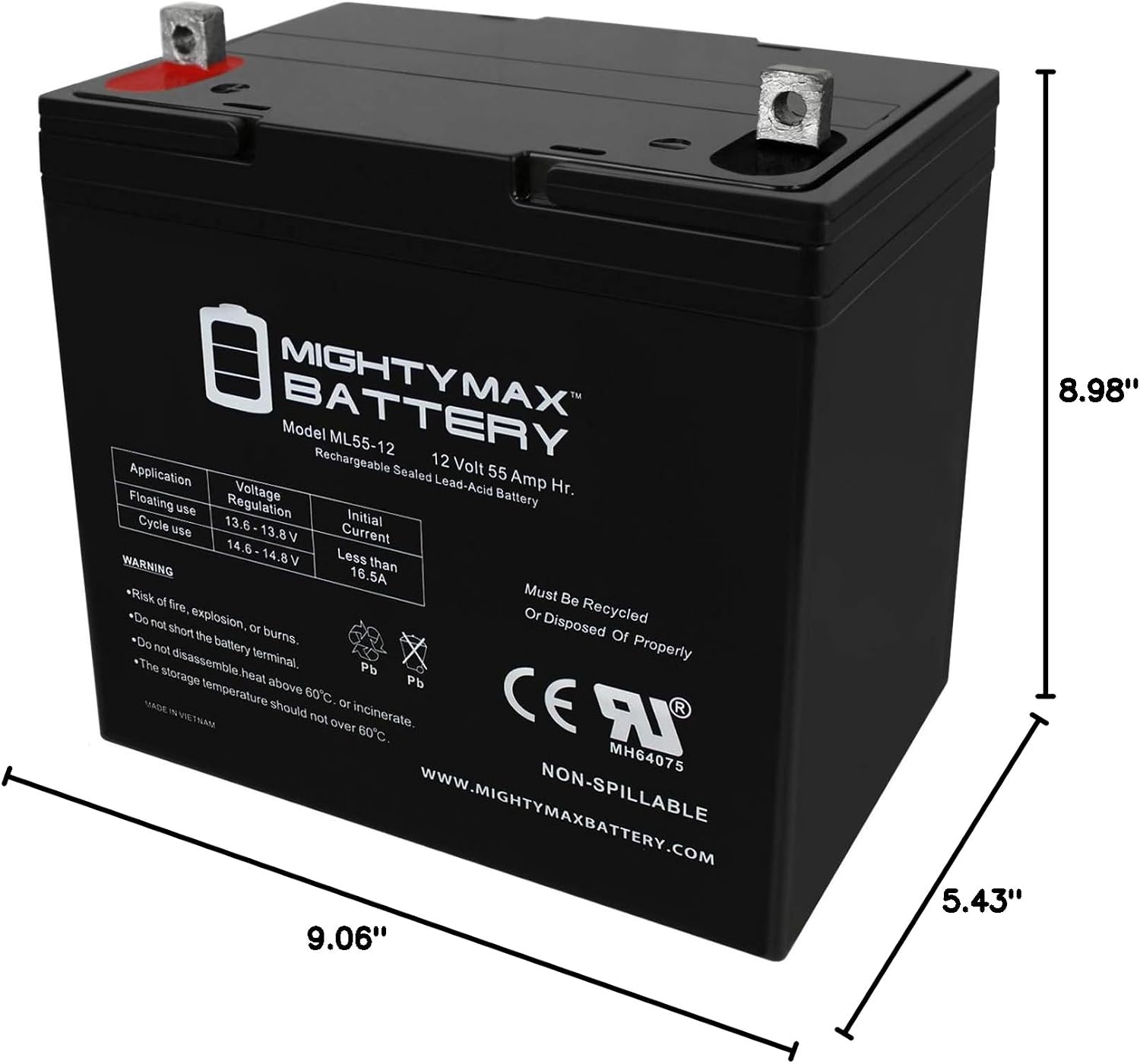 Mighty Max Battery 12V 55Ah Power Boat Pontoon Electric Trolling Motor Deep Cycle Battery