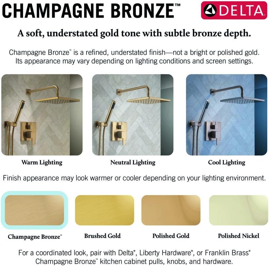 Delta Ashlyn 14 Series Shower Faucet Set, Brushed Gold Shower Head and Handle Set, Valve Trim Kit Champagne Bronze T14264-CZ (Valve Not Included)