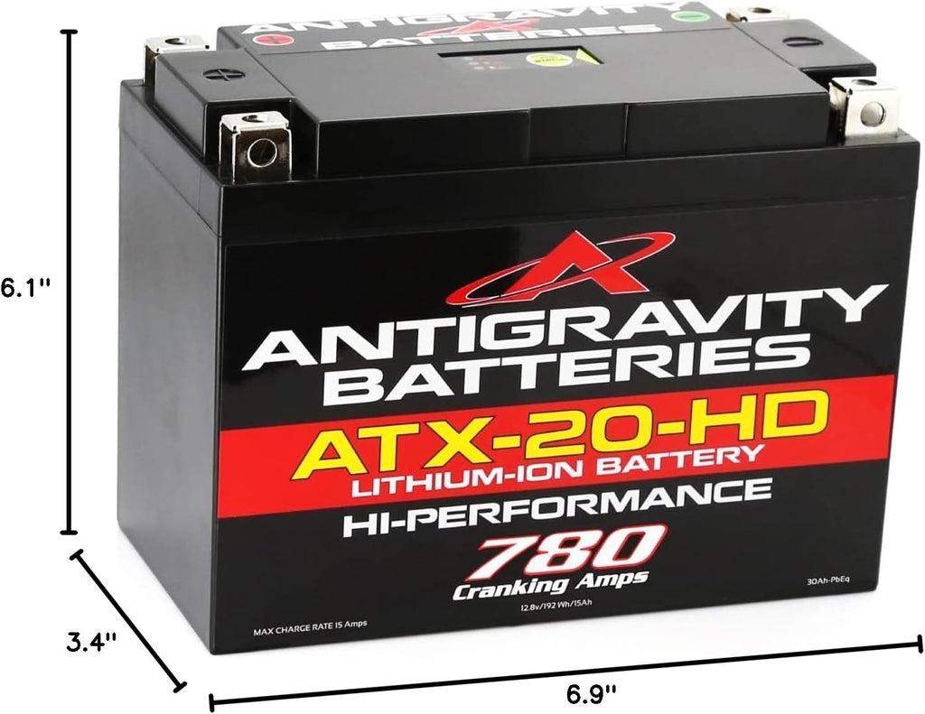 Antigravity ATX20-HD Lithium Motorcycle Battery, 780 Cranking Amps, 15Ah, YTX20 Replacement, Heavy Duty 12V Powersport Battery for Touring Motorcycles, ATV, UTV