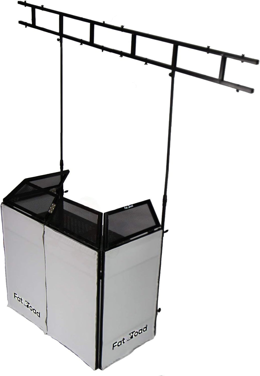 FAT TOAD DJ Booth with 8FT Lighting Truss Stand Package (QuickFOLD Series) – Foldable Panel Tabletop Platform Facade Scrim Cover – Video Light Projector Display Workstation For Sound System Event