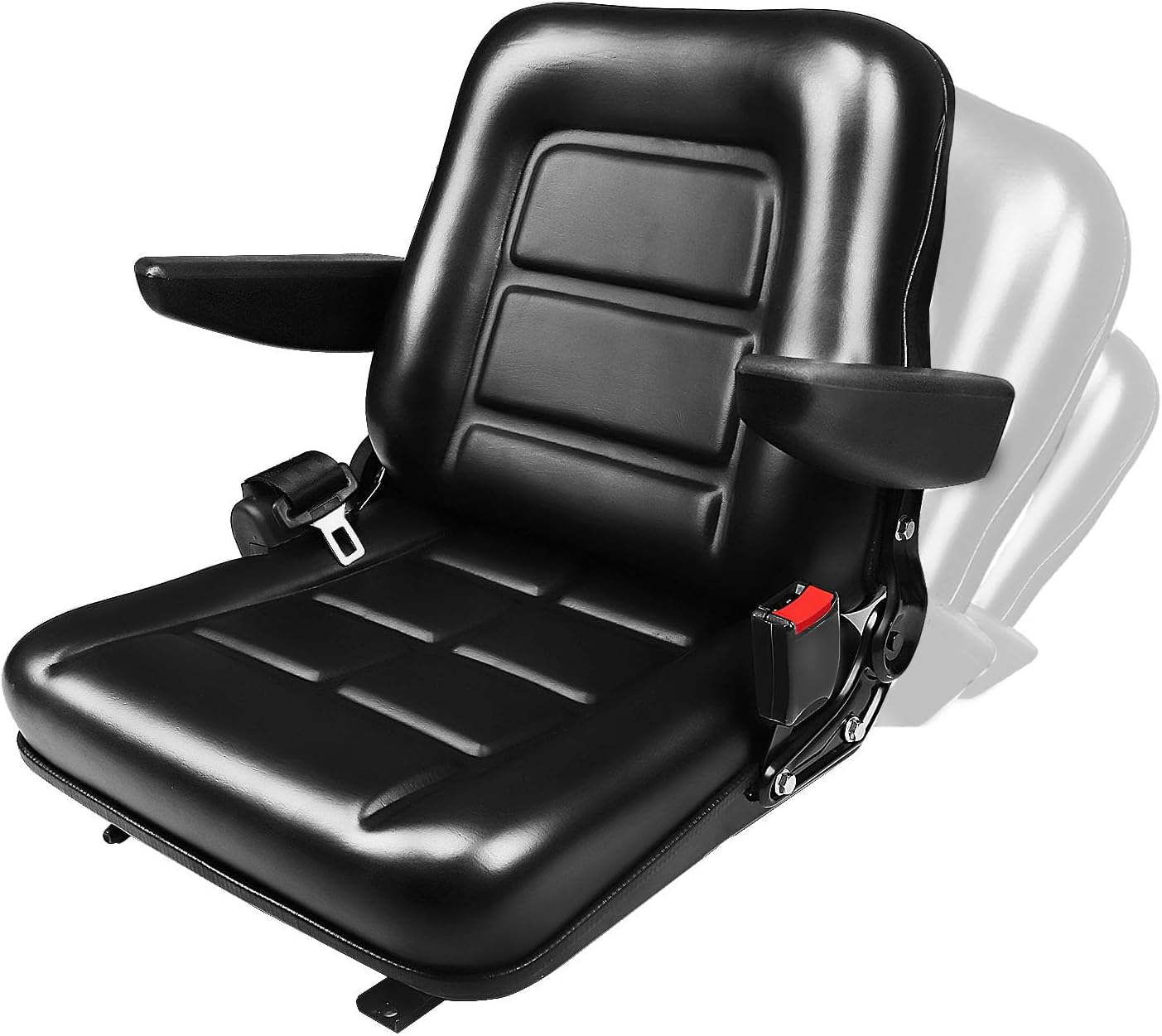 Universal Lawn Mower Seat Replacement Tractor & Forklift Seat with Adjustable Back/Slide Rail/Armrest/Seatbelt,Waterproof PVC Thickened Cushion Mower Seat Compatible with Ariens Snapper GTH Xmark