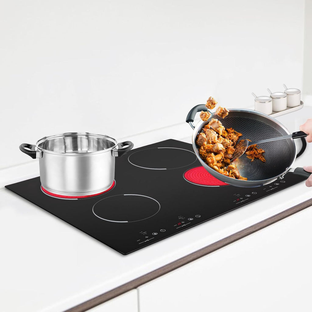 3000W 4 Burners Electric Ceramic Induction Cooktop Built-in Cooktop Electric Stove Top with 4 Electric Burners, 9 Heating Level, Safety Lock, Sensor Touch Control (900W+600W+900W+600W)