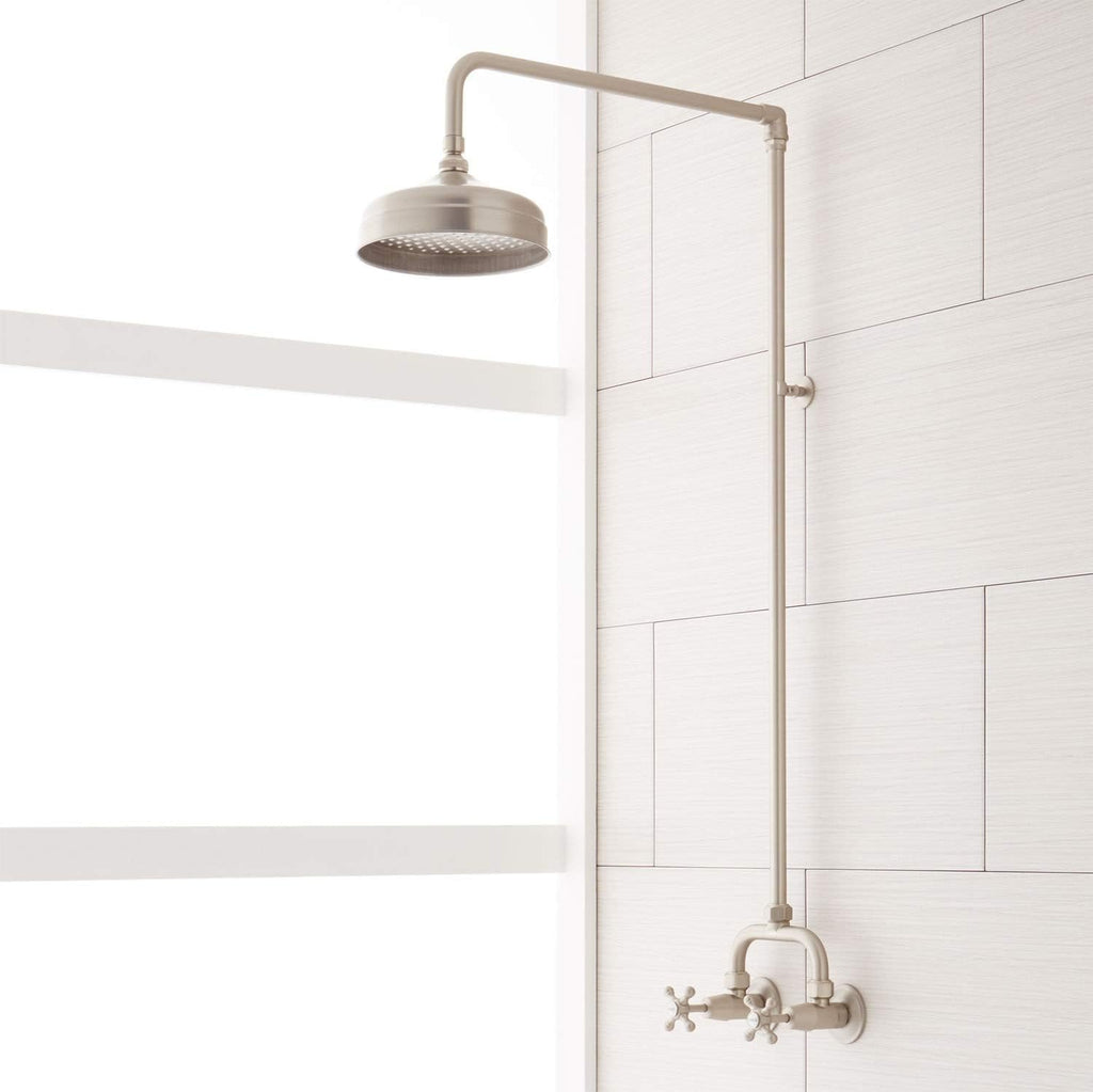 Signature Hardware 370007 Baudette Exposed Wall Mounted Shower with Rainfall Shower Head - Brushed Nickel