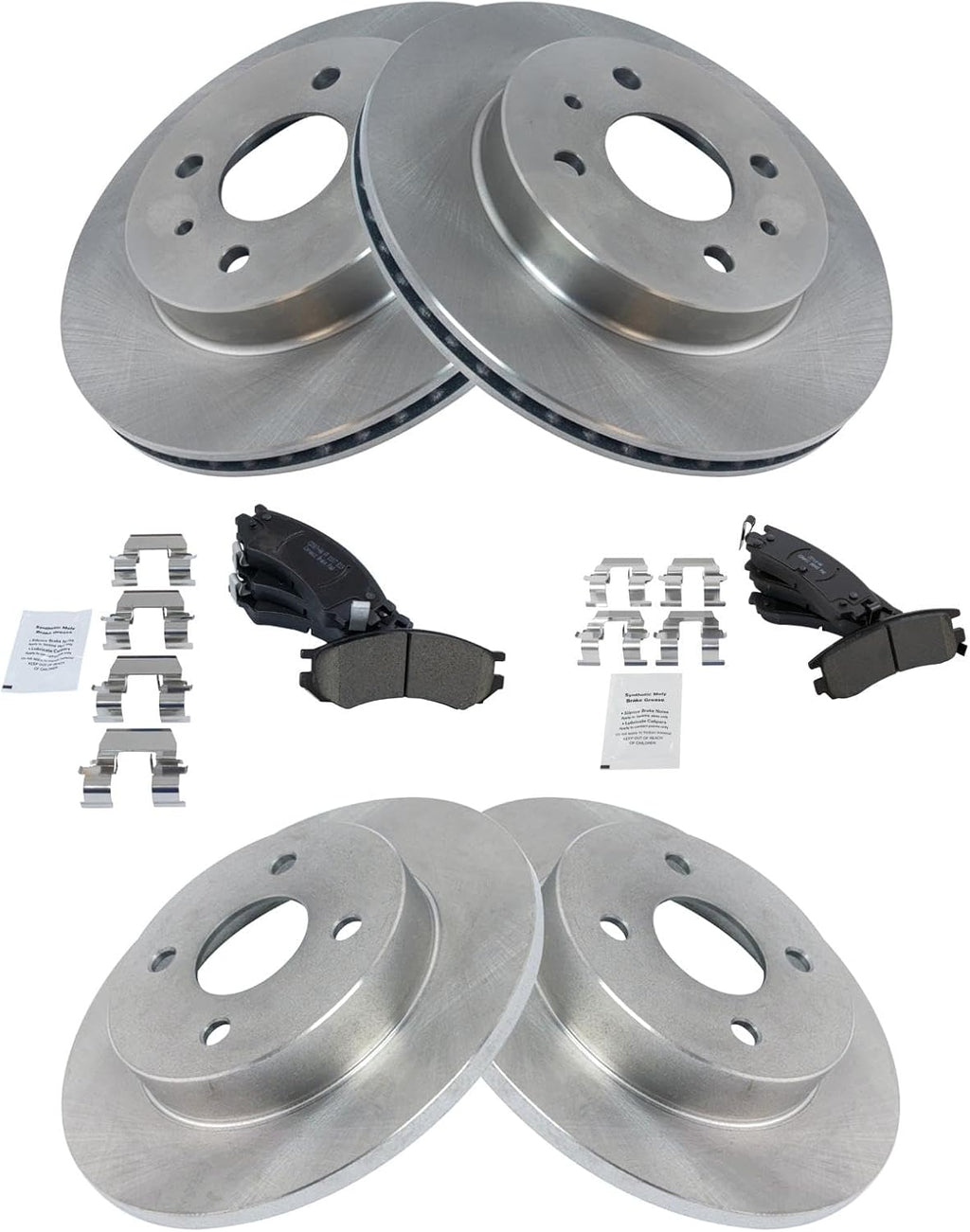 TRQ Front and Rear Brake Pad and Rotor Set Ceramic Compatible with 1991-1992 Saturn SC 1993-1998 SC1 SC2 1991-1998 SL SL1 SL2 SW1 SW2