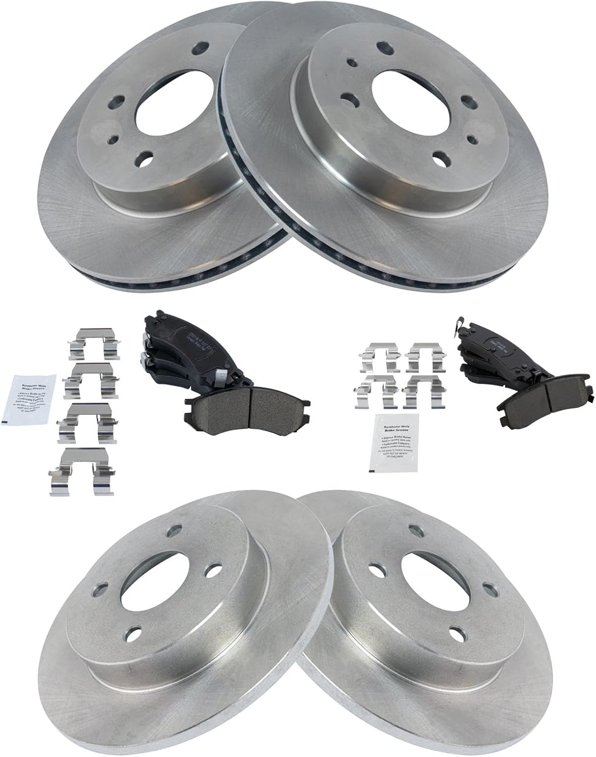 TRQ Front and Rear Brake Pad and Rotor Set Ceramic Compatible with 1991-1992 Saturn SC 1993-1998 SC1 SC2 1991-1998 SL SL1 SL2 SW1 SW2