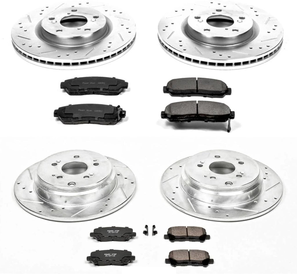 PowerStop Front and Rear Brake Kit for Honda Odyssey 2011-14 - Drilled and Slotted Disc Rotors with Carbon-Fiber Ceramic Brake Pads Replacement, K5858