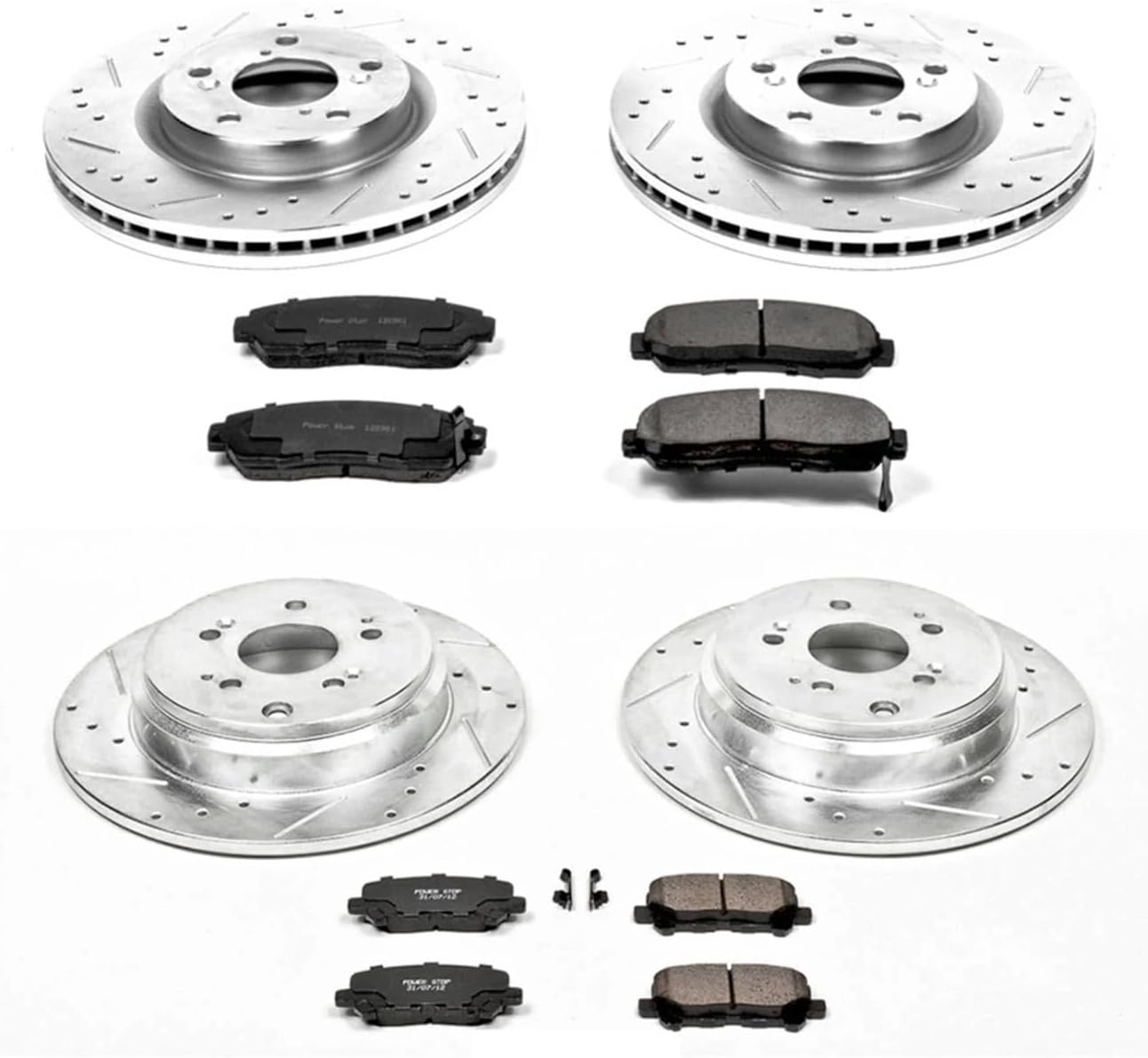 PowerStop Front and Rear Brake Kit for Honda Odyssey 2011-14 - Drilled and Slotted Disc Rotors with Carbon-Fiber Ceramic Brake Pads Replacement, K5858
