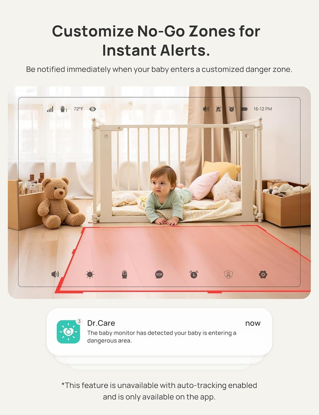Dr.Care VistaView 5' Smart WiFi Baby Monitor with 2 Camaras - 2K Camera App Control & 1080P Split Screen, Cry & Motion Detection, Pan-Tilt-Zoom, HD Night Vision, Video Recording, Triple Security
