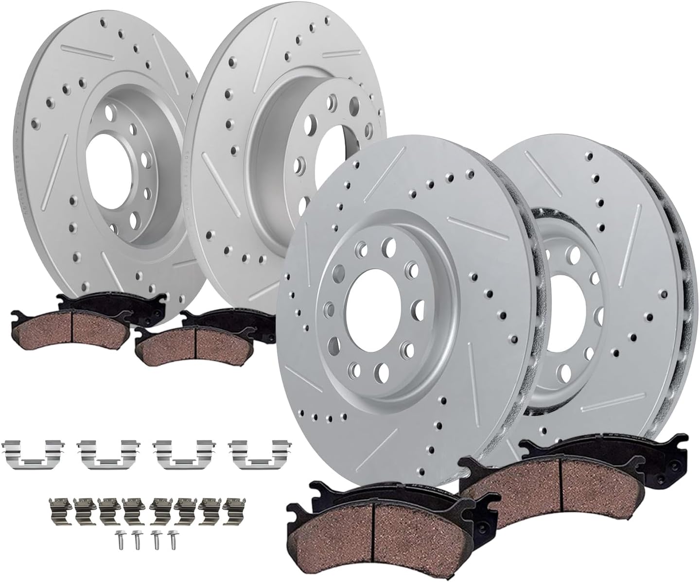 Detroit Axle - Brake Kit for 2017-2021 Jeep Compass 2015-2023 Renegade 500X Drilled Slotted Brake Rotors Ceramic Brakes Pads 2018 2019 2020 Replacement : 12.01' inch Front & 10.94' inch Rear Rotor