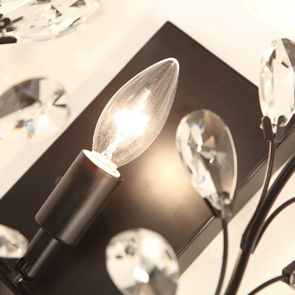 Creative Retro Crystal Wall Sconces Wrought Iron Crystal Branches Wall Light Wall Mounted Lighting Fixture for Dining Room Bathroom Bedroom Living Room Entryway