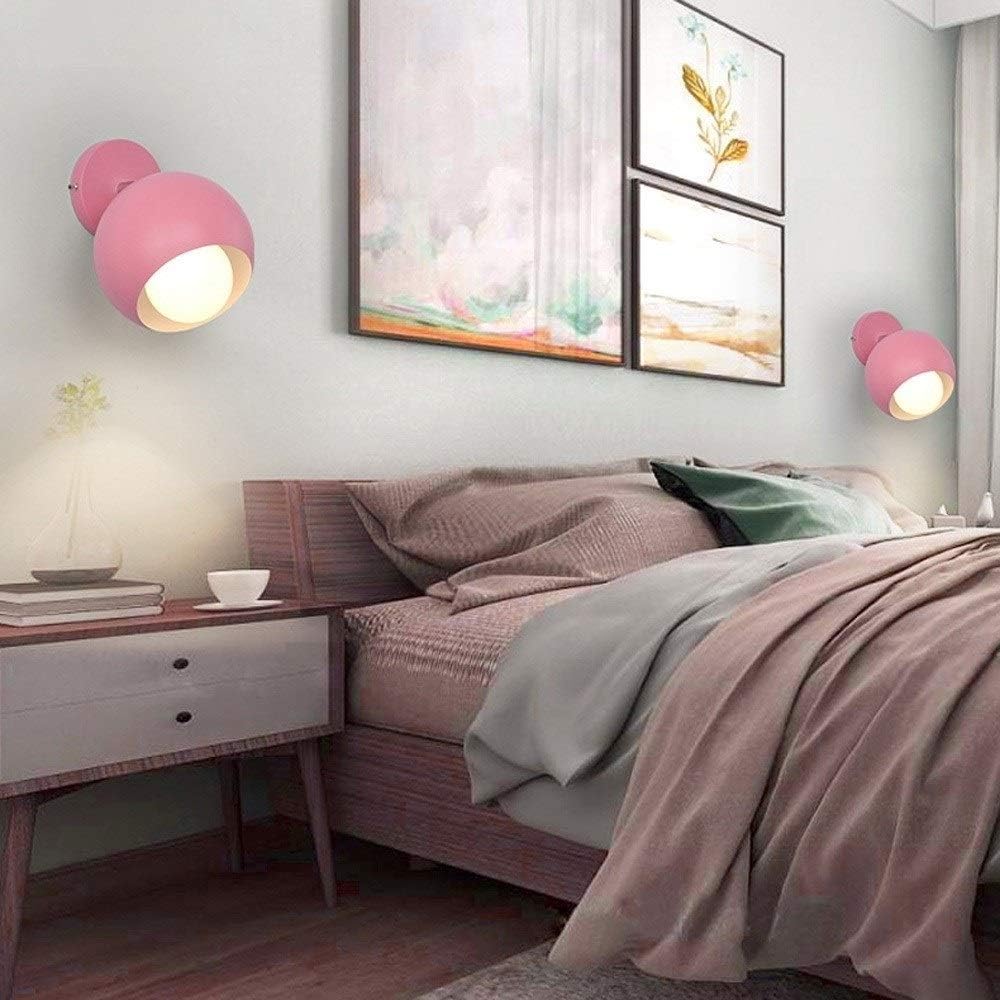Wall lamp, Clothing Store Coffee Shop 180 Degree Adjustment Wrought Iron Wall Light Fixtures Bedroom Study Girl Room Wall Sconces E27 Screw Aisle Corridor Decorative Lighting Wall Lamp(Pink)